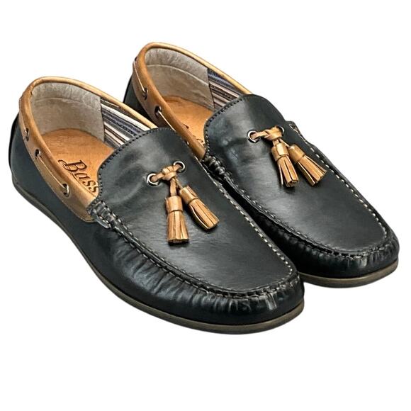 G.H. Bass Howell Black Brown Leather Tassel Slip On Driving Loafer Men 9M - Picture 1 of 11